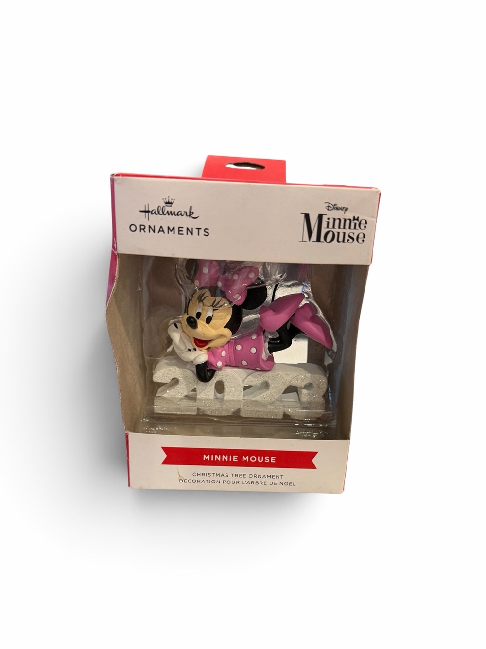 Hallmark Disney Minnie Mouse Christmas Ornament 2023 Pink Dress Sparkly White
